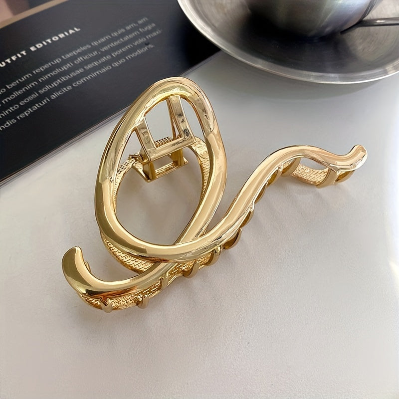 Elegant Large Golden-Tone Alloy Hair Claw