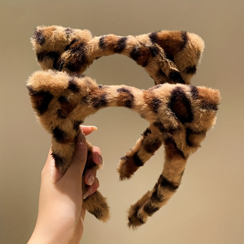 Elegant Leopard Print Cat Ear Headband 1pc