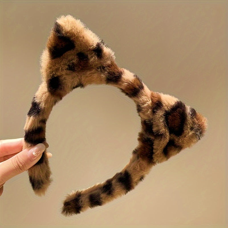 Elegant Leopard Print Cat Ear Headband 1pc