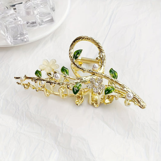 Elegant Floral Cat's Eye Stone Hair Claw