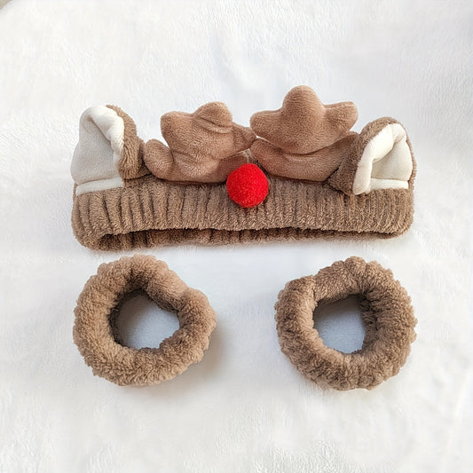 3pcs Christmas Reindeer Antler Headband & Wristbands Set