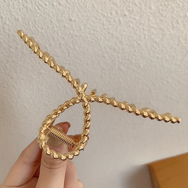 Elegant Golden-Tone Twisted Metal Hair Claw Clip