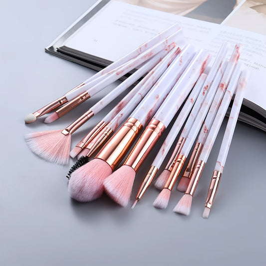 15pcs Pink & White Floral Makeup Brush Set