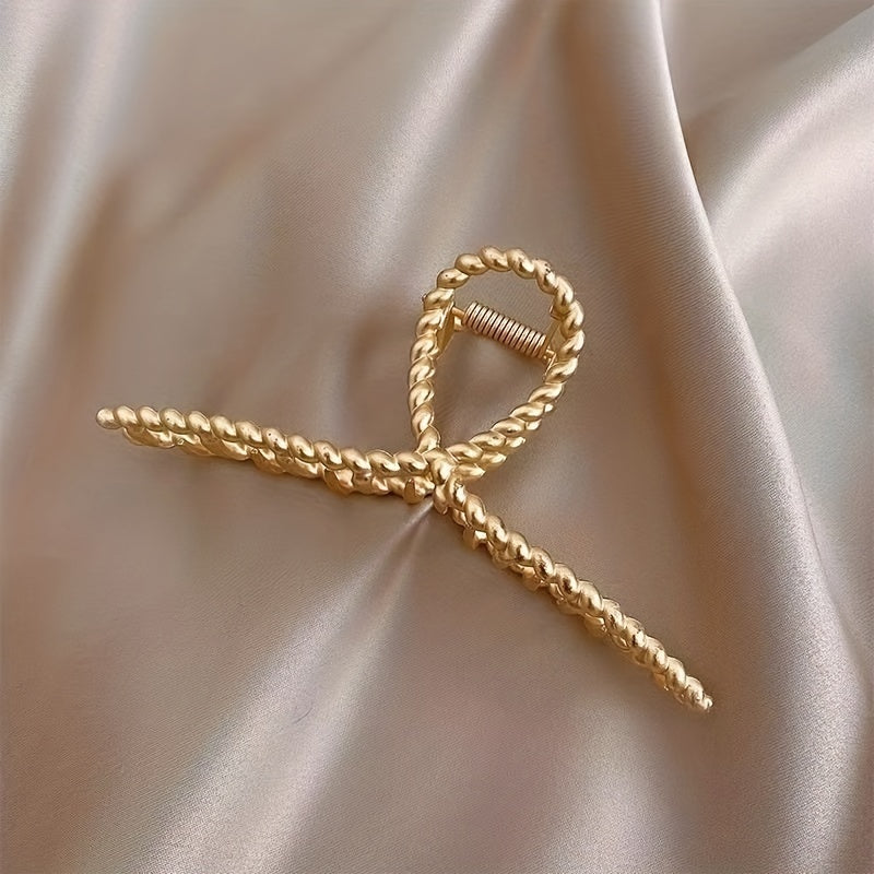 Elegant Golden-Tone Twisted Metal Hair Claw Clip