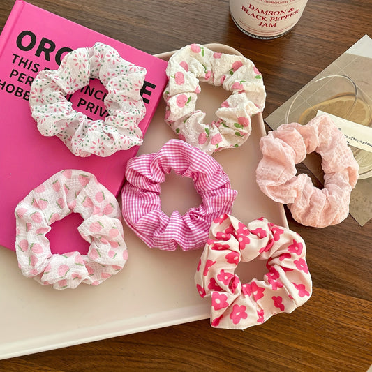 Pink peach blossom scrunchies 6pcs