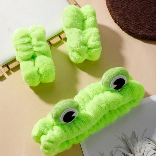 3pcs Cartoon Frog Polyester Woven Headband and Wristband Set