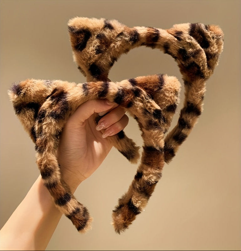 Elegant Leopard Print Cat Ear Headband 1pc